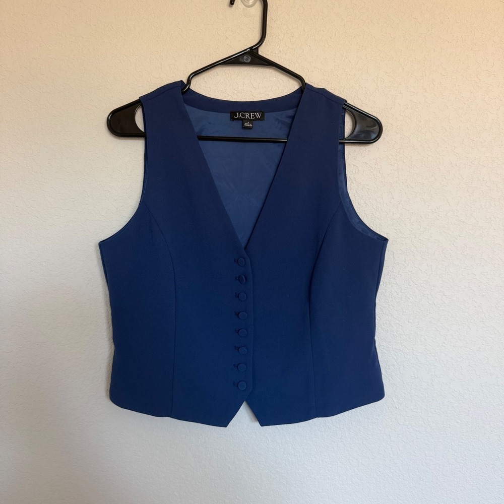 J.Crew Womens Blue Tailored Button Front Waistcoat Vest 6 Preppy Office Workwear